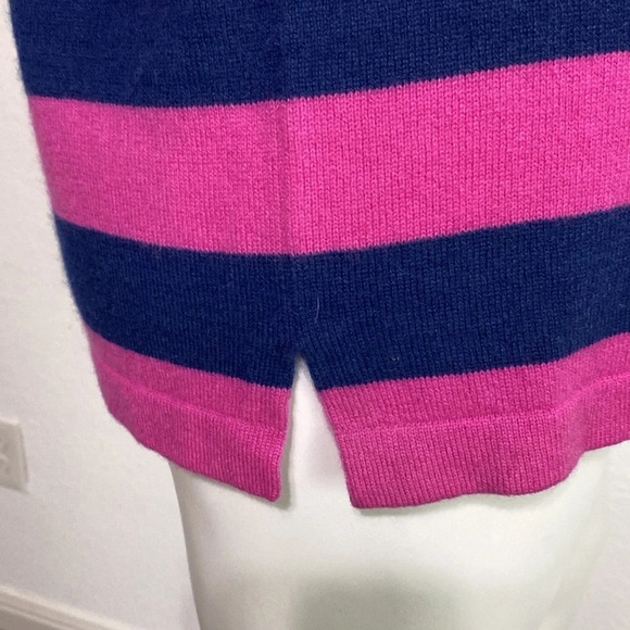 Bacca Da Silva NEW Cashmere Polo Shirt Striped Large Chest Logo Pink/Navy Size M - Picture 7 of 9